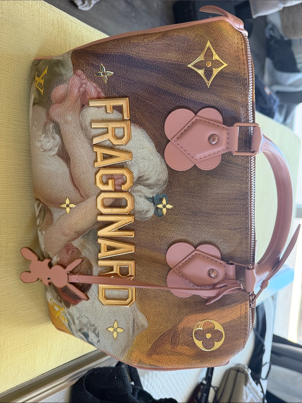 MINT,  Louis  Vuitton Brown Canvas Fragonard Satchel with Pink Accent